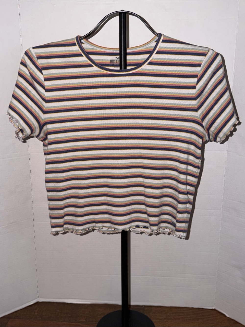 Hollister Multicolor Striped Ribbed Crop Tee